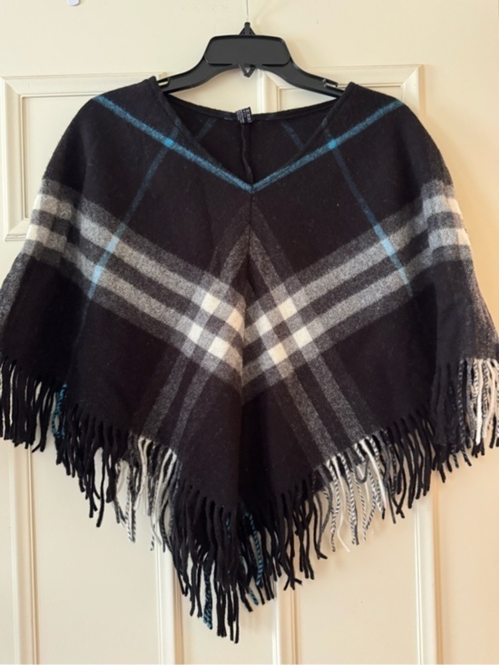 Burberry Cape Poncho Nova Check Fringe Merino/Cashmere Blend
